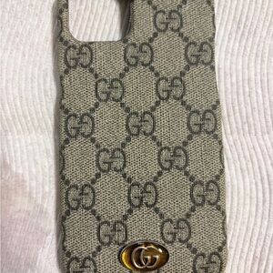 Authentic Gucci Gray Patterned Phone Case for iPhone 13 regular